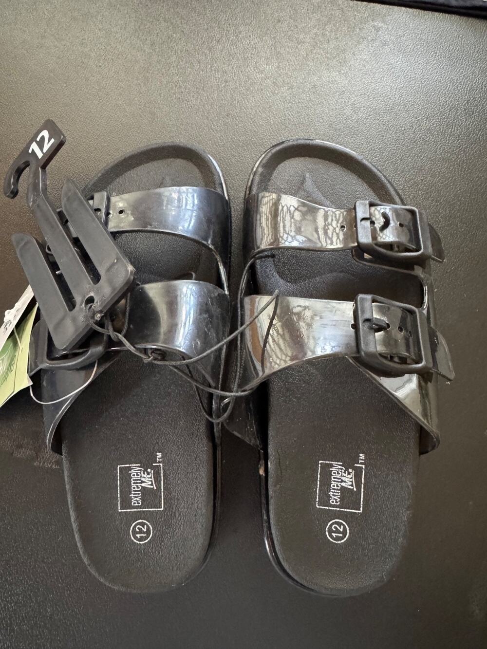 Extremely Me Girls Black Jelly Platform Sandals Size 12 Double Buckle Slide NWT